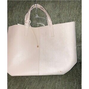 Donna Karan Beige Suede and Faux Leather Tote NEW